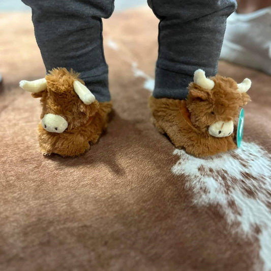 Brown Highland Cow Baby Slippers & Pop up box